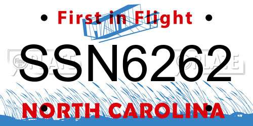 SSN6262 North Carolina License Plate