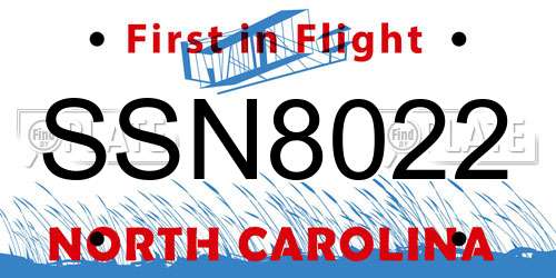 SSN8022 North Carolina License Plate