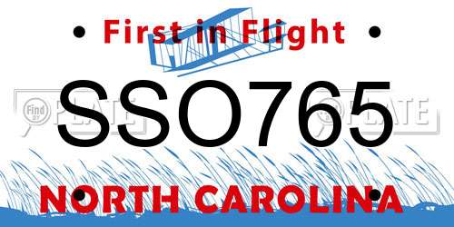 SSO765 North Carolina License Plate