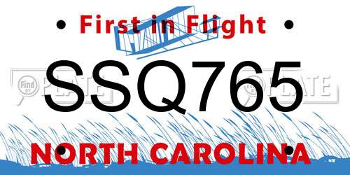 SSQ765 North Carolina License Plate