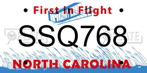 SSQ768 North Carolina License Plate