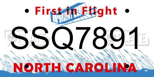 SSQ7891 North Carolina License Plate