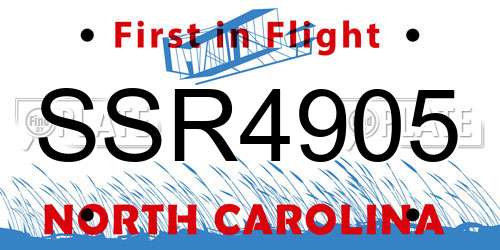 SSR4905 North Carolina License Plate