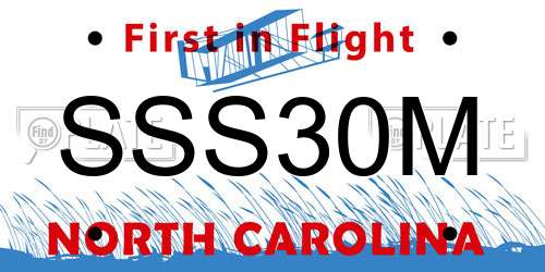 SSS30M North Carolina License Plate