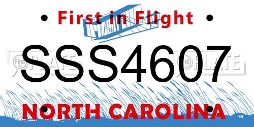 SSS4607 North Carolina License Plate