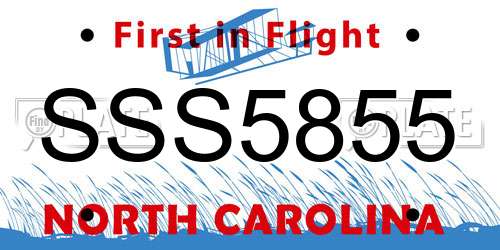 SSS5855 North Carolina License Plate