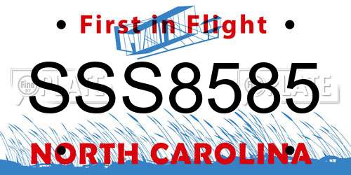 SSS8585 North Carolina License Plate