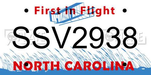 SSV2938 North Carolina License Plate