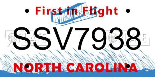 SSV7938 North Carolina License Plate
