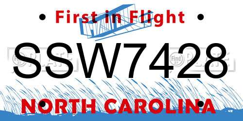 SSW7428 North Carolina License Plate