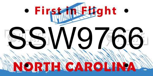 SSW9766 North Carolina License Plate