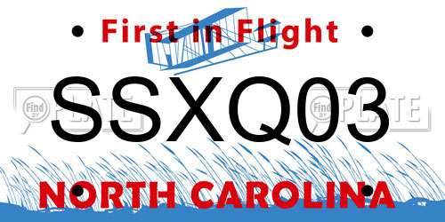 SSXQ03 North Carolina License Plate