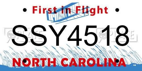 SSY4518 North Carolina License Plate