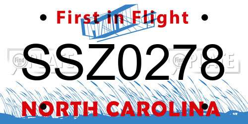 SSZ0278 North Carolina License Plate