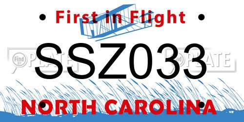 SSZ033 North Carolina License Plate