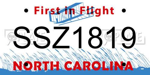 SSZ1819 North Carolina License Plate