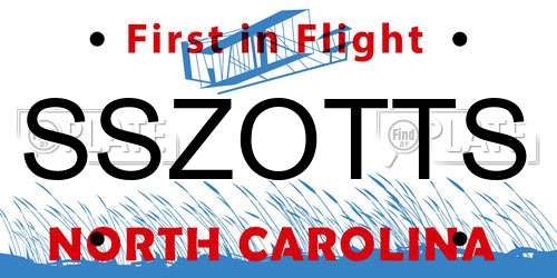 SSZOTTS North Carolina License Plate