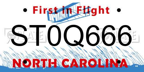 ST0Q666 North Carolina License Plate