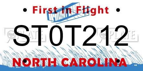 ST0T212 North Carolina License Plate