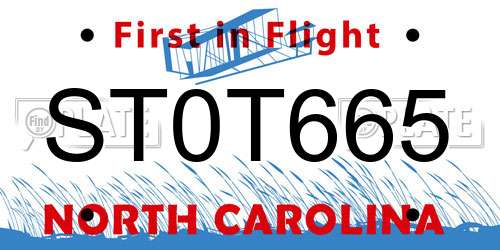 ST0T665 North Carolina License Plate