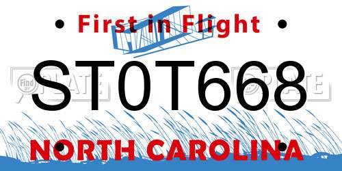 ST0T668 North Carolina License Plate