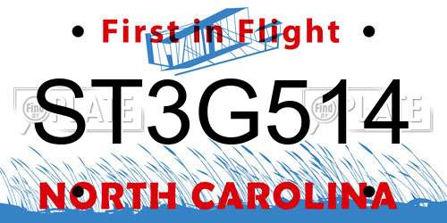 ST3G514 North Carolina License Plate