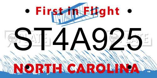 ST4A925 North Carolina License Plate