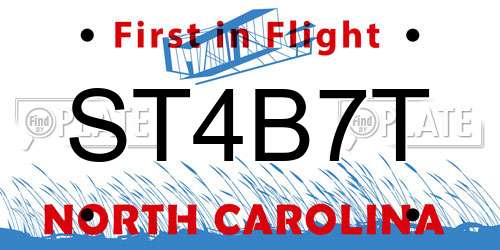 ST4B7T North Carolina License Plate