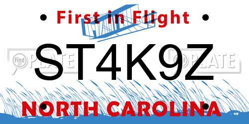 ST4K9Z North Carolina License Plate