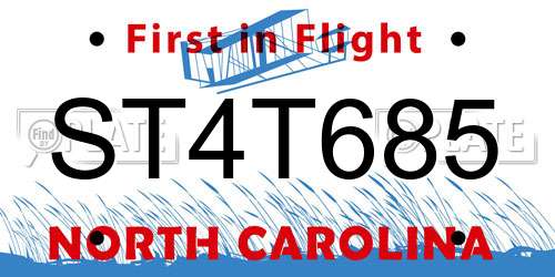 ST4T685 North Carolina License Plate