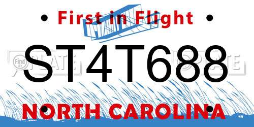 ST4T688 North Carolina License Plate