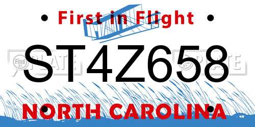 ST4Z658 North Carolina License Plate