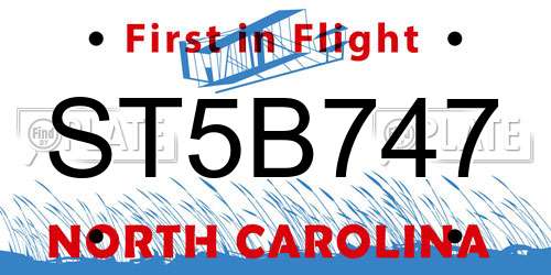 ST5B747 North Carolina License Plate