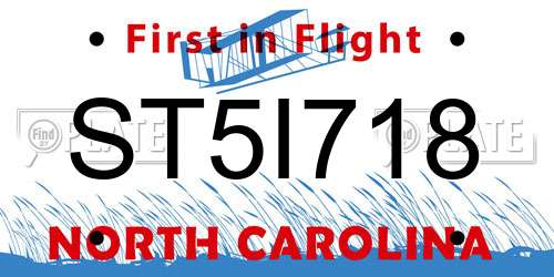 ST5I718 North Carolina License Plate