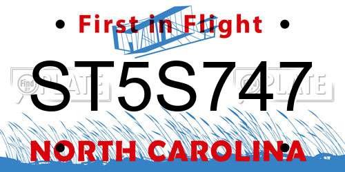ST5S747 North Carolina License Plate