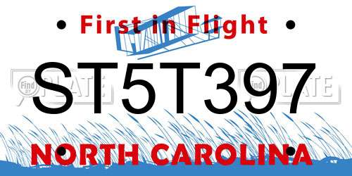 ST5T397 North Carolina License Plate