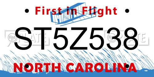 ST5Z538 North Carolina License Plate