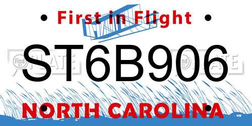 ST6B906 North Carolina License Plate