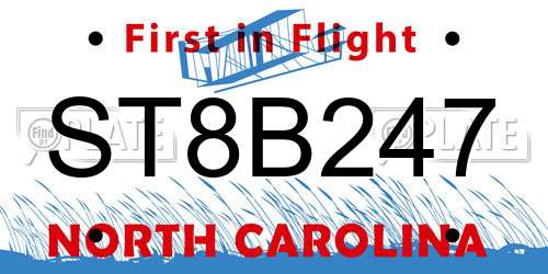 ST8B247 North Carolina License Plate