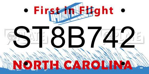 ST8B742 North Carolina License Plate