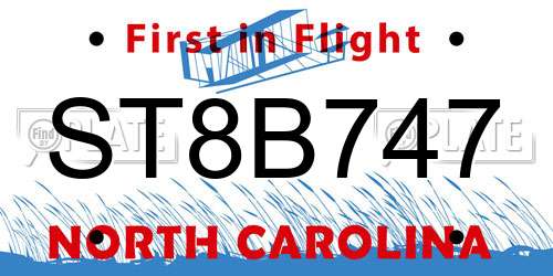 ST8B747 North Carolina License Plate