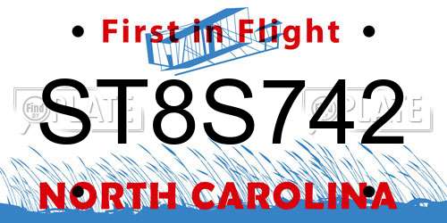 ST8S742 North Carolina License Plate