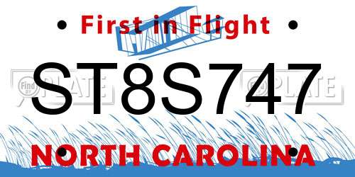 ST8S747 North Carolina License Plate