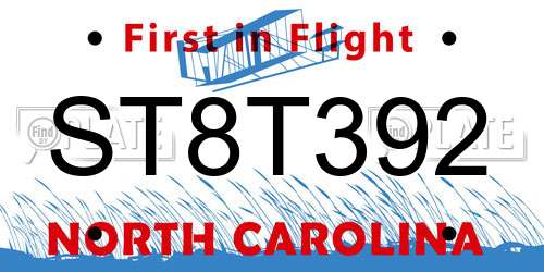 ST8T392 North Carolina License Plate