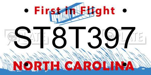ST8T397 North Carolina License Plate
