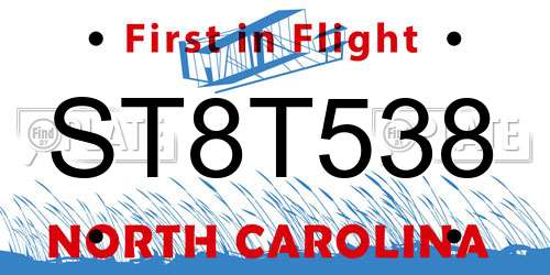 ST8T538 North Carolina License Plate