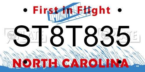 ST8T835 North Carolina License Plate