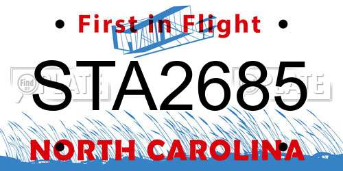 STA2685 North Carolina License Plate