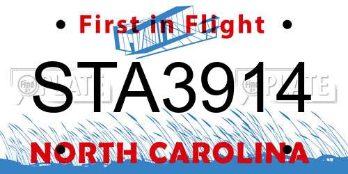 STA3914 North Carolina License Plate