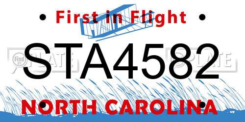 STA4582 North Carolina License Plate